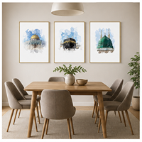 Art mural islamique pour sites sacrés : Kaaba, Dôme Vert, Dôme du Rocher – Impressions sur toile aquarelle pour salon et espace de prière