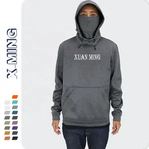 Design mens 100%polyester blank bonded microfleece fishing sweatshirt with facemask custom logo long sleeve pullover hoodies man