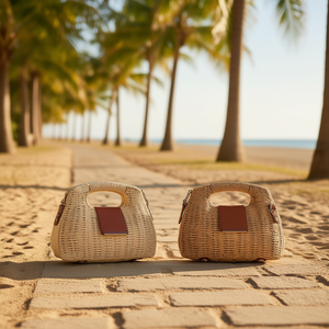 Borsa a mano rigida in paglia intrecciata 22x17cm con manico superiore e dettagli in pelle da donna - Product Image 2