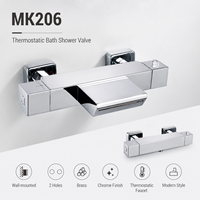 Robinet mélangeur thermostatique carré mural en laiton chromé pour baignoire, contrôle de la température