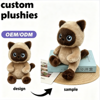 Ensemble de jouets en peluche miniatures personnalisés : chat noir, chat calico, chat siamois, chaton, animaux en peluche, poupées en coton PP brodé, anti-stress