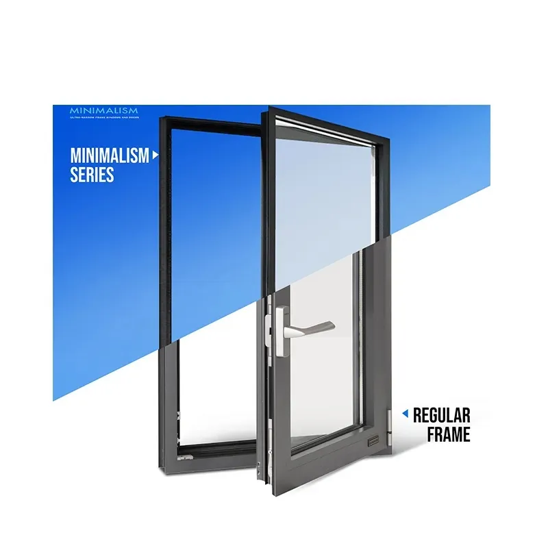 Kustom Ultra sempit bingkai Hurricane proof Impact Aluminium Frame pintu dan jendela kemiringan Aluminium Turn Casement Window