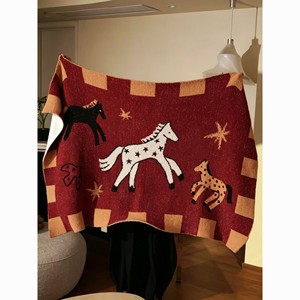 Cream Horse Safari Scene Flannel Blanket <b>Throw</b> Blanket Nap Blanket Wholesale Cozy Warm <b>Super</b> <b>Soft</b> for Home Office Nap - Product Image 3