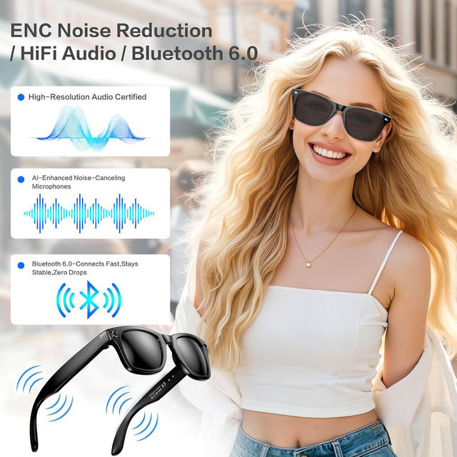 OEM/ODM AI Translation Smart Sunglasses 800W 4K Resolution 1080p Voice Control Real-Time Translation Phone Call Music Meta B1