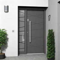 Portes d'entrée simples en aluminium de luxe, portes extérieures insonorisées, ignifuges, portes d'entrée extérieures, portes anti-ouragan