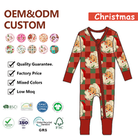 Pyjama personnalisé en viscose de bambou avec fermeture éclair bidirectionnelle, motif de Noël, pour bébés garçons et filles – Vente chaude