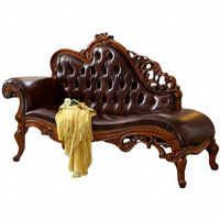 Canapé en cuir de style américain en bois massif noble, canapé de salon, canapé de balcon, chaise longue de style européen sculptée