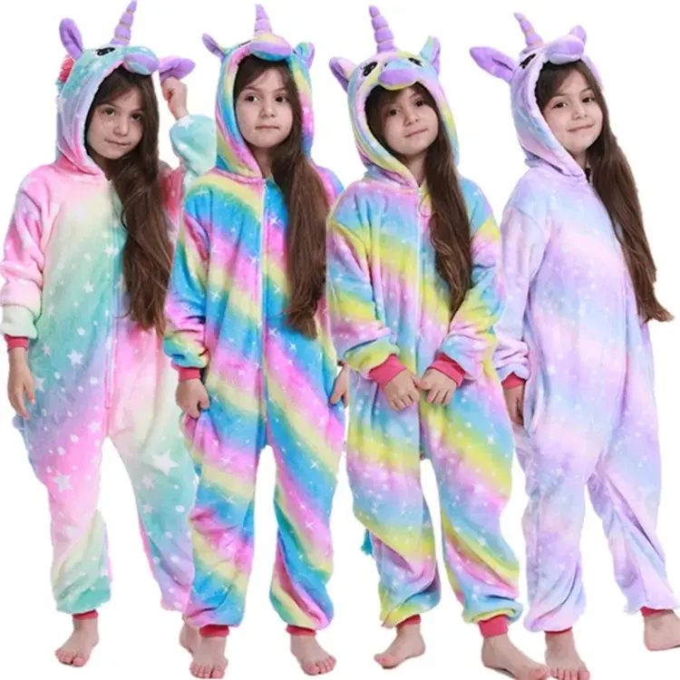 Vendita calda tutina morbida per bambini autunno/inverno unicorno cartone animato animale Kigurumi pigiama pigiama abbigliamento per la casa di famiglia