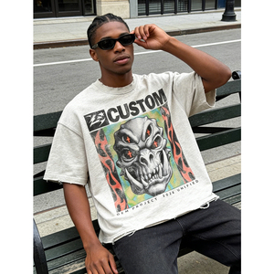 T-shirt pour homme en coton 100% coupe ample, style streetwear, imprimé numérique vintage, effet usé, personnalisable OEM - Product Image 2