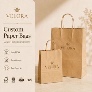 Sacs cadeaux en papier kraft de luxe faits à la main avec logo personnalisé imprimé et poignées en ruban estampé à chaud pour les petites entreprises de vente au détail de vêtements - Product Image 2
