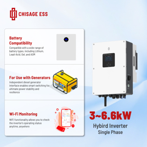Onduleur hybride solaire Chisage ESS 6kW 48V Protection IP65 Monophasé Compatibilité Li-Ion/LiFePO4 Efficacité 97,6% pour l'énergie solaire - Product Image 3