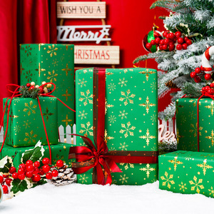 Green Gold Snowflake <b>Pattern</b> Gift Wrapping <b>Paper</b> Roll Metallized Double Side Eco-Friendly for Holiday Packaging - Product Image 2