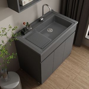 Mueble de lavadero con lavadero integrado, de aluminio, con espacio para lavadero, grifo monomando, combo de tocador de baño - Product Image 3