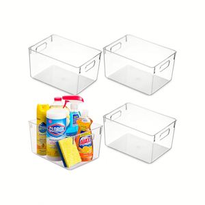 Clear Space Rectangle Injection-Molded Eco-Friendly PET Plastic <b>Storage</b> Bins 3-6L Capacity for <b>Kitchen</b> Pantry Fridge - Product Image 1