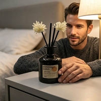 Diffuseur de parfum en verre noir avec fleur artificielle, logo personnalisé, vente en gros d'usine, pour la maison et l'hôtel, aromathérapie