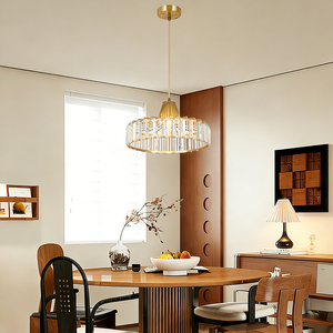 Copper Round Crystal Pendant <b>Light</b> Gold Metal Cage Modern Glow for <b>Dining</b> Area and Kitchen Decorative Lighting - Product Image 3