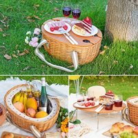Panier de pique-nique ovale en osier pliable avec glacière intégrée, table à vin et couvercle, idéal pour l'organisation, les cadeaux, les voyages et l'extérieur