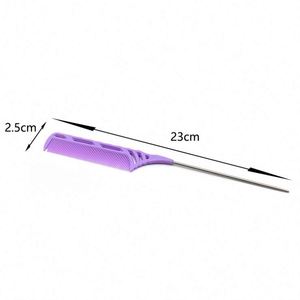 Brosse de nettoyage à dents fines en plastique multicolore avec peigne à sectionnement à extrémité métallique pointue pour le coiffage en salon - Product Image 6