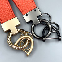 Porte-clés de voiture en métal en forme de T oem porte-clés en cuir d'agneau litchi lanière pendentif anti-perte en alliage pour sac voiture vélo moto