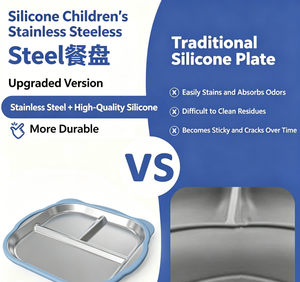 Plateau repas carré en acier inoxydable pour enfants avec couvercle et bord bleu, idéal pour les plats à emporter - Product Image 4