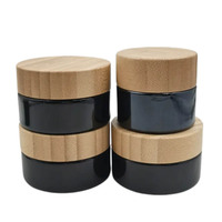 Wadah Kosmetik Bambu Hitam Matte Mewah Wadah Kosmetik Kaca Buram dengan Tutup Bambu dan Sendok