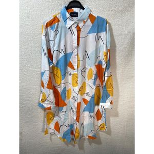 Chemise blanche à manches longues à col boutonné avec motif géométrique Vetre Plus Size - Product Image 1