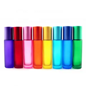 MUB Mini Round Frosted Color Coating 5ml 10ml Roller Glass Bottle Empty Roll on Balm Bottle for Essential Oil