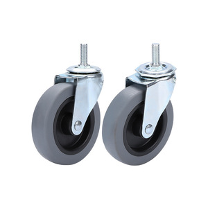 4 Inch Swivel <b>Caster</b> <b>Wheels</b> With Shock Absorption For Industrial Use Threaded Rod Mounting Soft Tread - Product Image 4