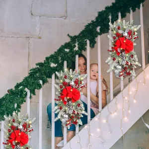 我们温暖的圣诞装饰品家居装饰松绿色花环圣诞发光花环楼梯门花环