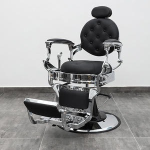 Sillón de Barbería Hidráulico Moderno, Asiento de Cuero Sintético, Altura Ajustable, Base de Acero Inoxidable, Diseño Industrial, Muebles de Salón - Product Image 1