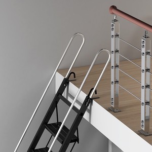 6-12 Step Aluminum Alloy Folding Attic <strong>Ladder</strong> Thickened Construction Long Handrail <strong>Hook</strong> 150kg Load Capacity for Indoor/Outdoor - Product Image 2