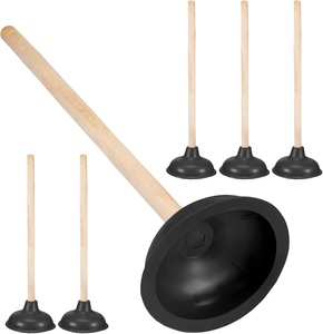 Toiletzuigers met 27 cm lange houten steel, zuignap van rubber voor de badkamer - Product Image 4