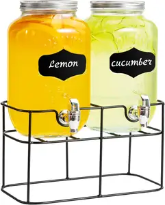 Offre Spéciale 1.5 Gallon Chaque Verre Boisson Distributeurs de Boissons Avec Support en métal Verre Ensemble De 2 Mason Bocaux Boissons Distributeurs de Boissons