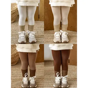 Factory Custom Solid Color High Elastic Fleece Child Leggings For Toddler Girls Skin-Friendly Warm Girls Winter Leggings Pants