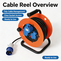 Enrouleur de câble CEE de 25 m, 3 prises (1 CEE + 2 Schuko), IP44, 240 V 16 A, 1300 W/3680 W, H07RN F 1,5 mm² Isolation en caoutchouc pour camping en extérieur