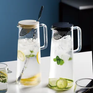 水杯玻璃瓶水罐带盖子冰箱冰茶罐1.4升玻璃水罐玻璃瓶果汁罐