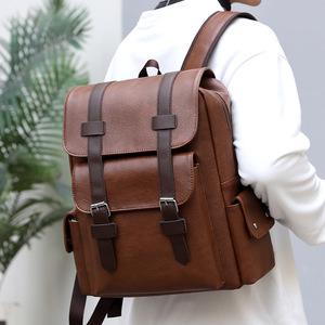 Sac à dos en cuir PU souple Zhen Li 20-39L avec compartiment pour ordinateur, sac de voyage unisexe pour étudiants - Product Image 3