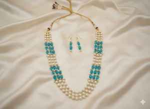 Ethnic <b>Indian</b> Traditional Antique Beaded Mala <b>Set</b> High Gold Polish Three Layer Necklace Perfect for Festivals and Functions - Product Image 2