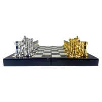 Vente en gros de boîtes d'échecs en bois de luxe écologiques faites à la main, pliables, 16,5 pouces, finition brillante, noir et blanc, jeu d'échecs pour enfants