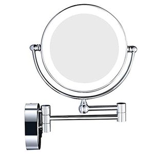 Miroir de maquillage rond moderne à double face, noir mat, avec éclairage LED mural, grossissant et personnalisable - Product Image 4