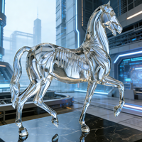 Sculpture d'animal cheval en résine transparente HD, populaire, réaliste, avec os apparents, mouvements élégants, dégradé, squelette artistique, haute qualité