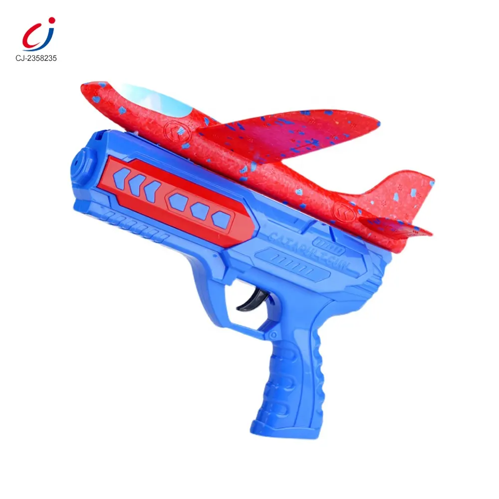 Chengji Boys Outdoor Soft Foam Flashing Light Airplane Launcher Toy Set One-click Catapult Plane Gun