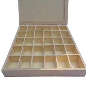 Natural Color Wooden Tea Coffee Bag Packaging Organizer Box with Thirty Dividers High Quality China