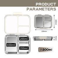 Boîte à lunch en acier inoxydable et silicone à 3 compartiments, avec couvercle intérieur transparent amovible, chauffable au micro-ondes, boîte bento pour enfants