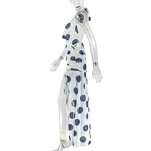 Gonna irregolare GX-2025 stile Street con spacco da donna in <span class=keywords><strong>bianco</strong></span> e <span class=keywords><strong>nero</strong></span> a pois con collo alto, abito stringato senza schienale - Product Image 3