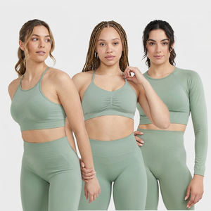 Ensemble de vêtements de sport 2 pièces pour femmes, avec logo personnalisé, haut court à manches longues et leggings, tenue de gym, fabricant OEM, fournisseur, usine - Product Image 4