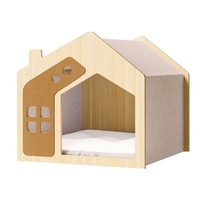 Niedliches Hausförmiges Holz-Katzenbett - Indoor-Haustier-Versteck mit Weichem Kissen, Belüftete Katzenhöhle für Katzen