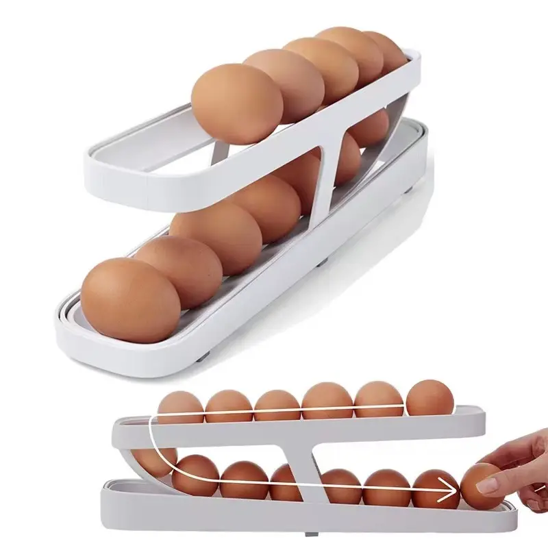 Automatic Scrolling Egg Rack Holder Storage Box, Basket Plastic Egg Container Kitchen roll down refrigerator egg dispenser