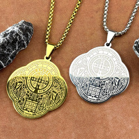 Collier en acier inoxydable Saint Benoît pour prêtre, pendentif exorciste en acier inoxydable, bijou rétro rond pour homme