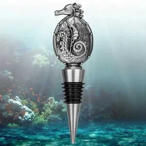 Funny Metal Accessories Party Tools Seahorse Shape Decorative Animal Wine Bottle Stopper for Men Gift